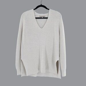 Athleta Merino Wool V-Neck Sweater Women XS White Athleisure Quiet Luxury Preppy